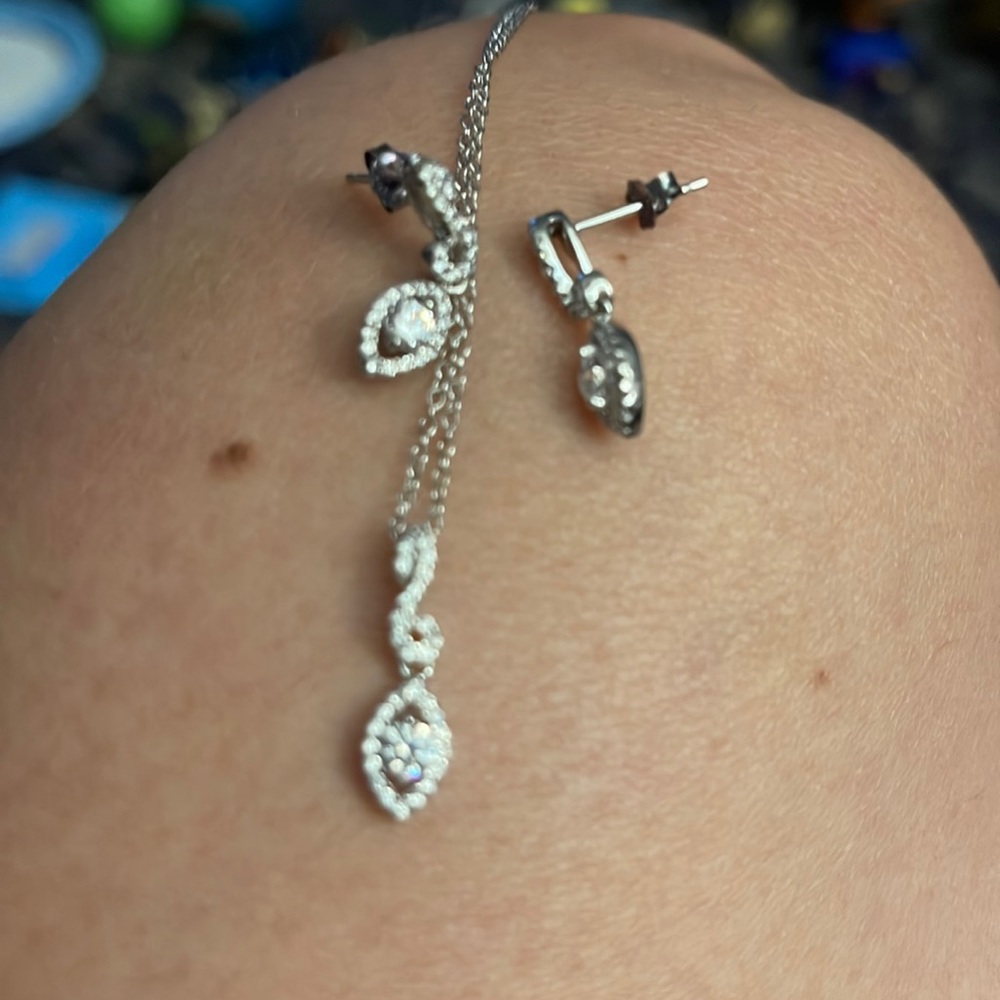 White sapphire /white gold earrings and matching necklace